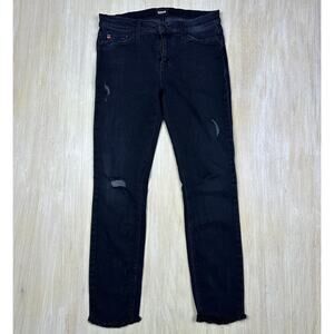 Hudson Black Dark Wash Nico Mid Rise Super Skinny Denim Distressed Jeans 26